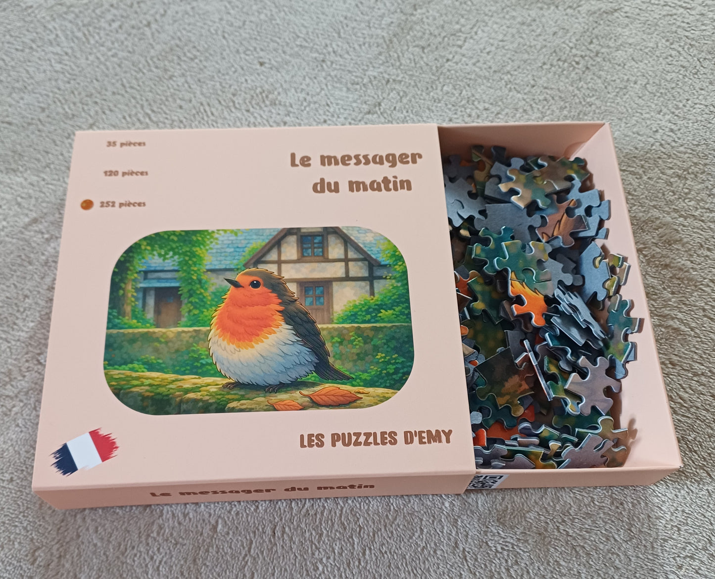 Boite de puzzle rouge gorge 252 pieces . Finition soft touch 