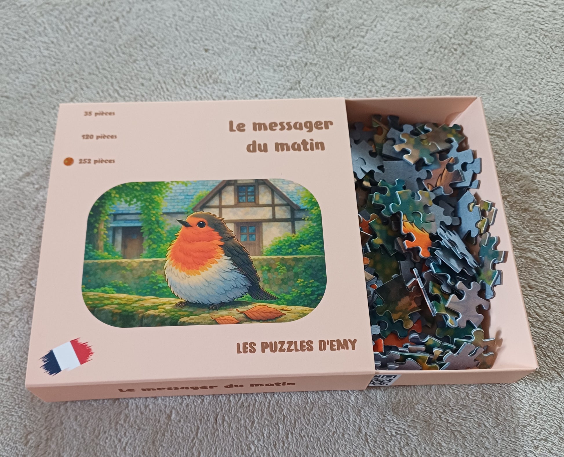 Boite de puzzle rouge gorge 252 pieces . Finition soft touch 