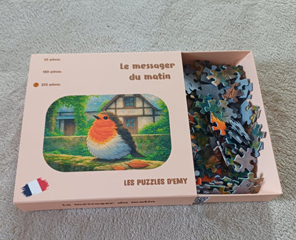 Boite de puzzle rouge gorge 252 pieces . Finition soft touch 