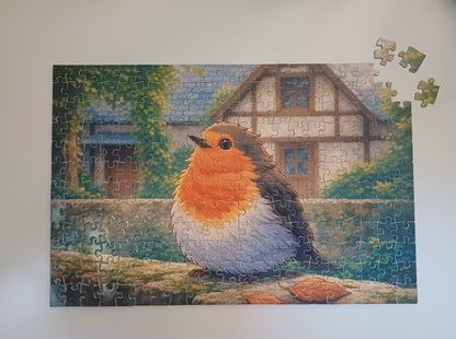 Puzzle pour enfants. 252 pieces . Puzzle nature . Rouge gorge . 