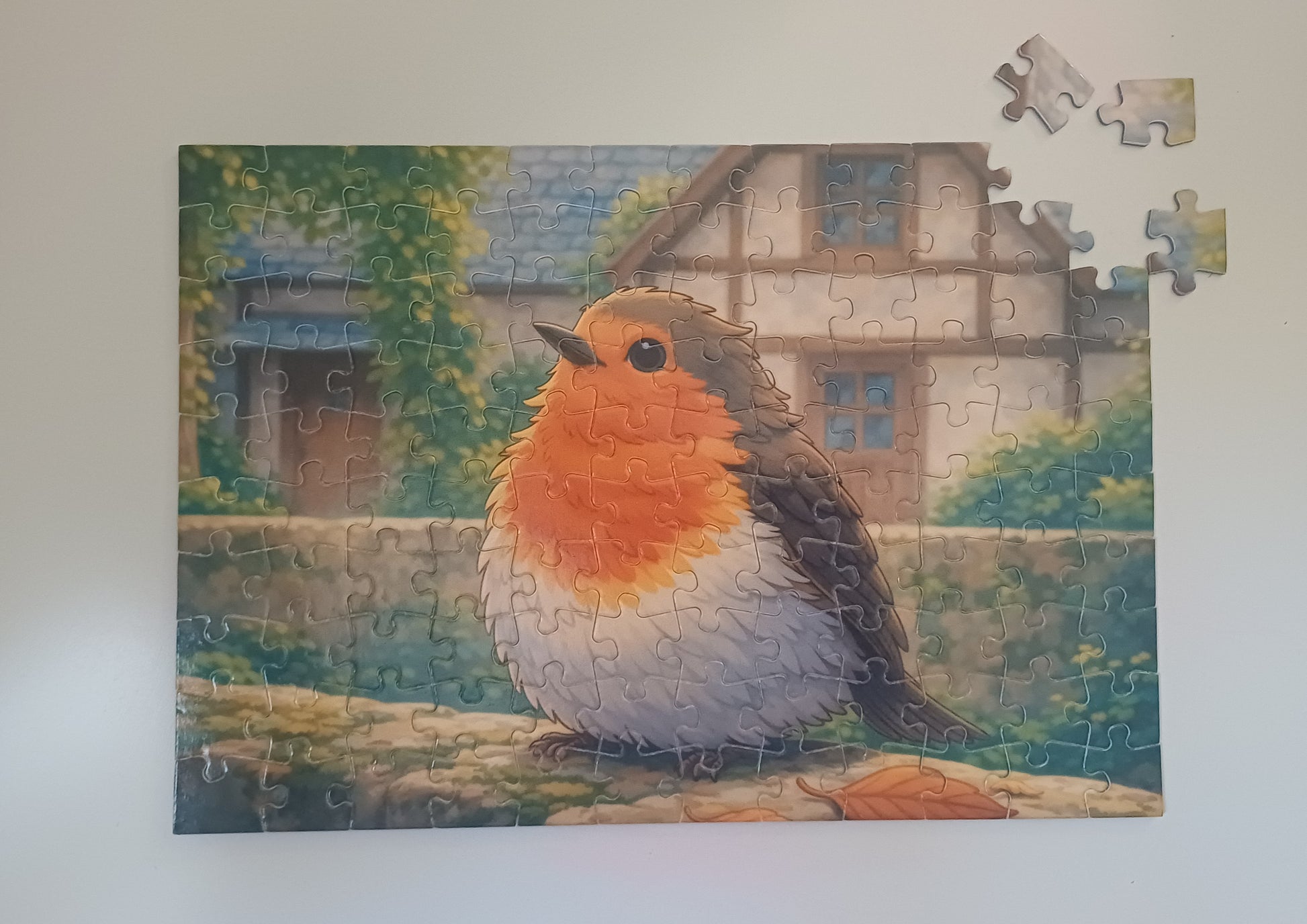 Puzzle pour enfants.  120 pieces. Rouge gorge . Puzzle nature