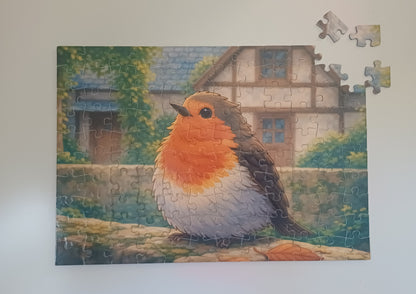 Puzzle pour enfants.  120 pieces. Rouge gorge . Puzzle nature