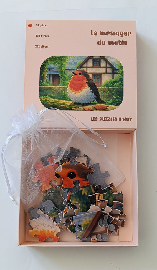 Puzzle pour enfants - ROUGE-GORGE - Le messager du matin